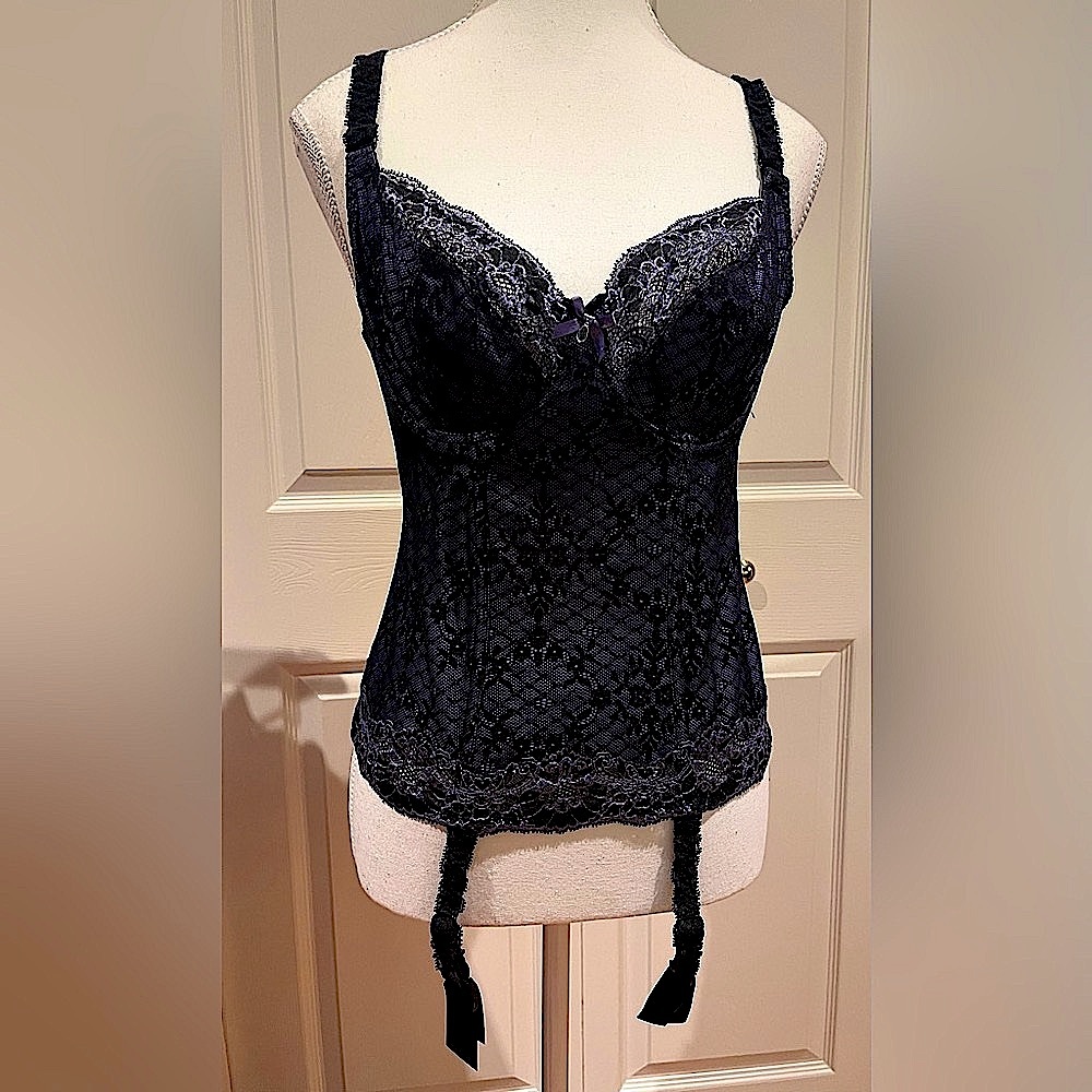 Fauve by Fantasie Purple and Black Lace Bustier with Garters